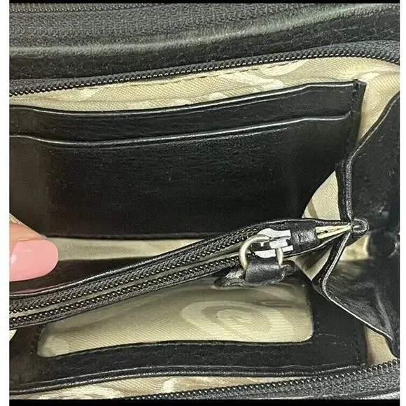 Brighton Black Leather Crossbody Bag Tri Fold Wallet on a String Removable Strap - Picture 8 of 14